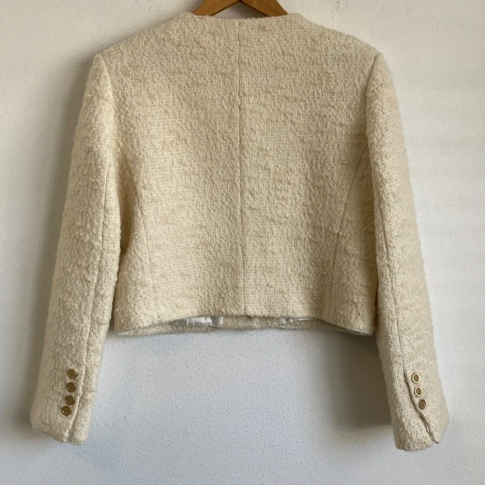 Frame Denim Cream Bouclé Cropped Button Jacket - Picture 4 of 5